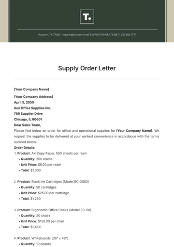 Free Supply Order Letter Template to Edit Online