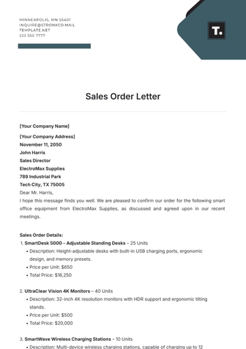 Free Sales Order Letter Template to Edit Online