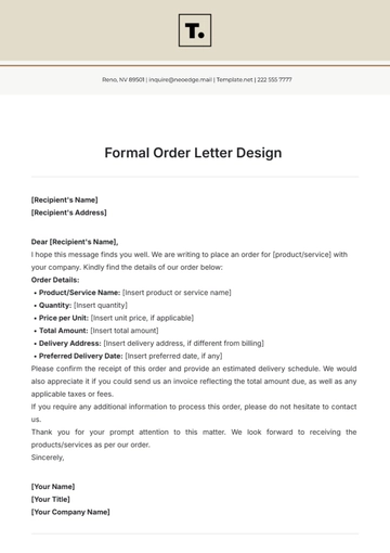 Free Formal Order Letter Design Template to Edit Online