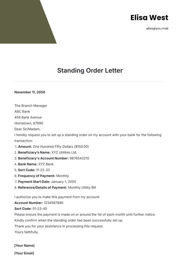 Free Standing Order Letter Template to Edit Online