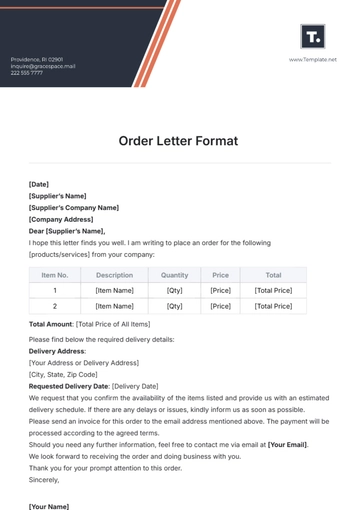 Free Order Letter Format Template to Edit Online