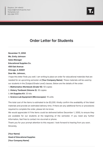 Free Order Letter for Students Template to Edit Online