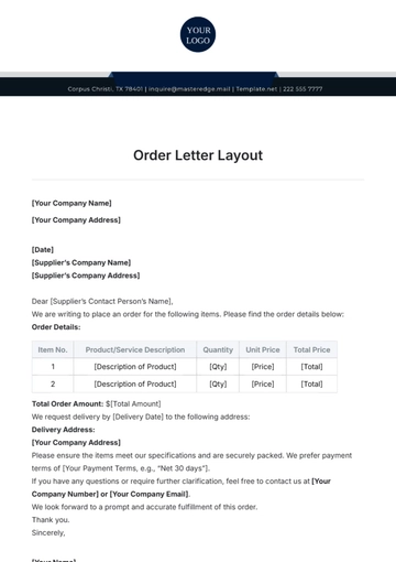 Free Order Letter Layout Template to Edit Online
