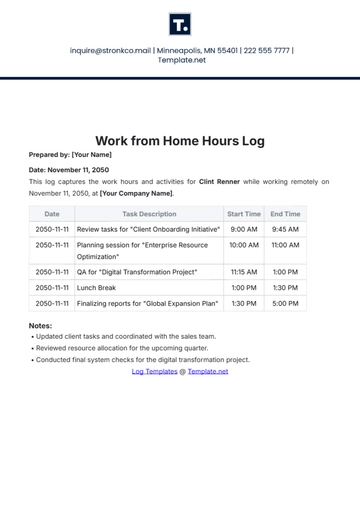 Free Work from Home Hours Log Template to Edit Online