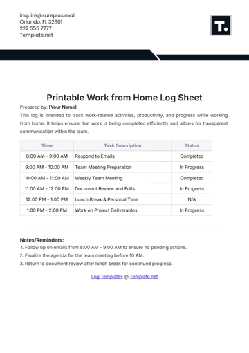 Free Printable Work from Home Log Sheet Template to Edit Online