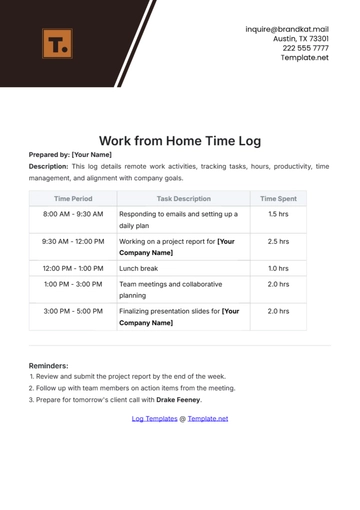 Free Work from Home Time Log Template to Edit Online