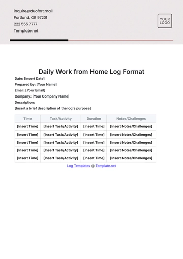 Free Daily Work from Home Log Format Template to Edit Online
