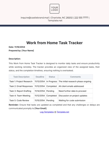 Free Work from Home Task Tracker Template to Edit Online