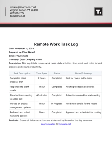 Free Remote Work Task Log Template to Edit Online