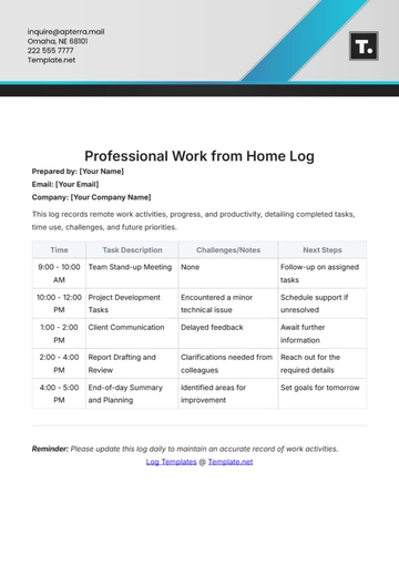 Free Professional WFH Log Template to Edit Online