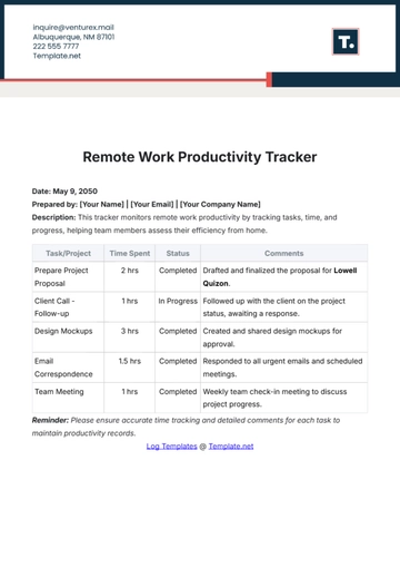 Free Remote Work Productivity Tracker Template to Edit Online