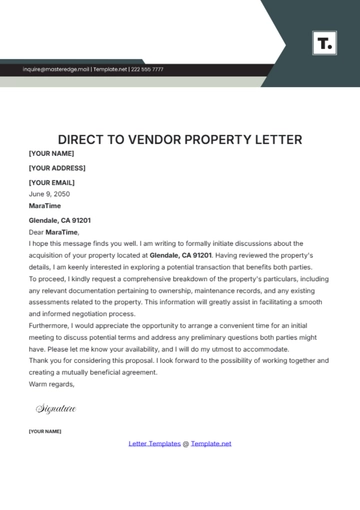 Free Direct to Vendor Property Letter Template to Edit Online