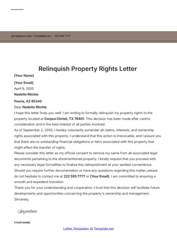 Free Relinquish Property Rights Letter Template to Edit Online