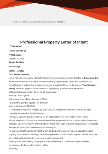 Free Professional Property Letter of Intent Template to Edit Online