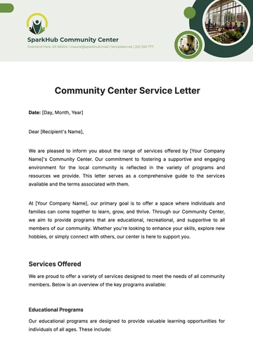 Free Community Center Service Letter Template to Edit Online