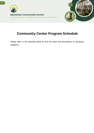 Free Community Center Program Schedule Template to Edit Online