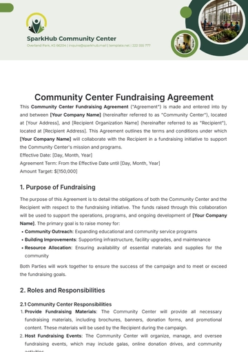 Free Community Center Fundraising Agreement Template to Edit Online