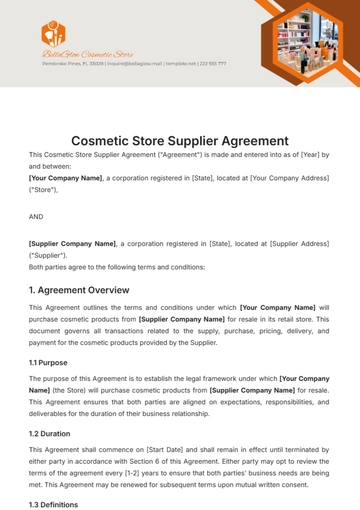 Free Cosmetic Store Supplier Agreement Template to Edit Online
