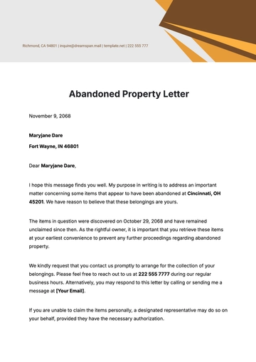 Free Abandoned Property Letter Template to Edit Online