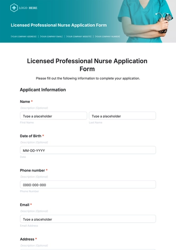 Free Licensed Professional Nurse Application Form Template to Edit Online