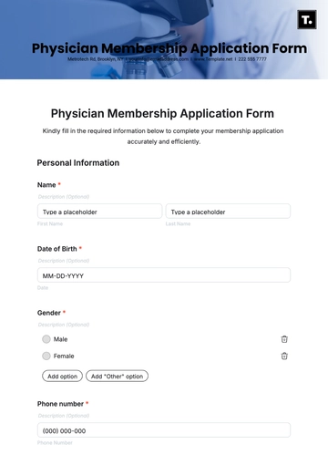 Free Physician Membership Application Form Template to Edit Online