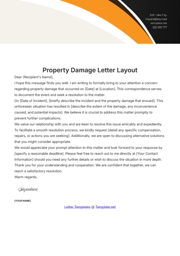 Free Property Damage Letter Layout Template to Edit Online