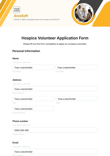 Free Hospice Volunteer Application Form Template to Edit Online