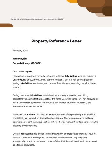 Free Property Reference Letter Template to Edit Online