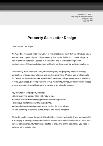Free Property Sale Letter Design Template to Edit Online