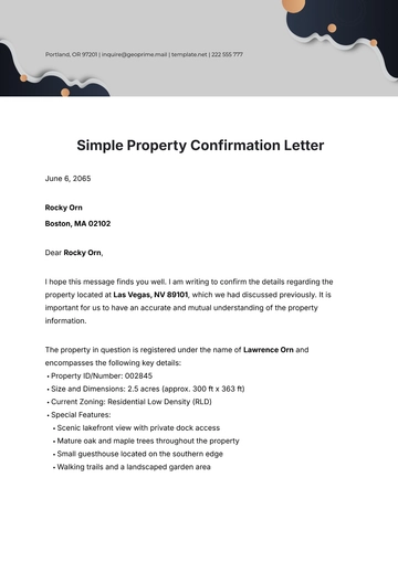 Free Simple Property Confirmation Letter Template to Edit Online