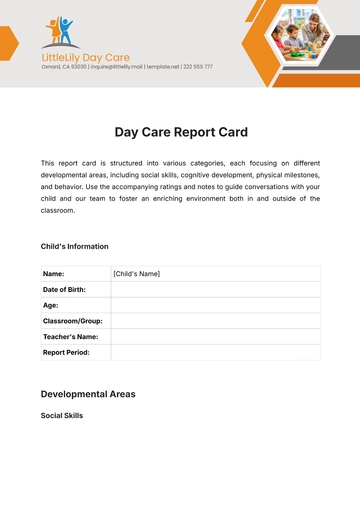 Free Day Care Report Card Template to Edit Online