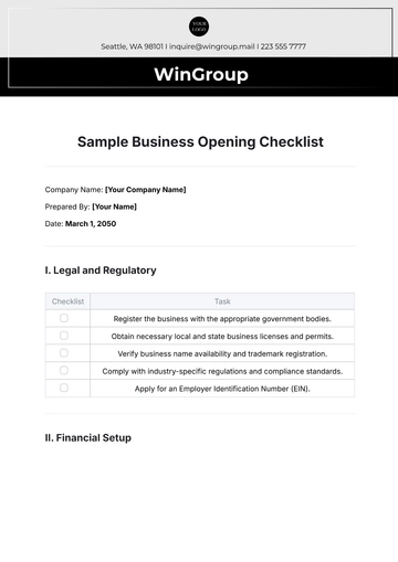 Free Sample Business Opening Checklist Template to Edit Online