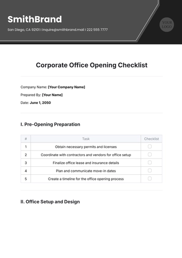 Free Corporate Office Opening Checklist Template to Edit Online