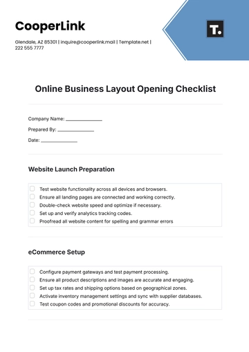 Free Online Business Layout Opening Checklist Template to Edit Online