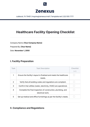 Free Healthcare Facility Opening Checklist Template to Edit Online