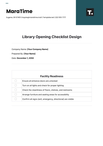 Free Library Opening Checklist Design Template to Edit Online