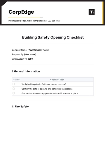 Free Building Safety Opening Checklist Template to Edit Online