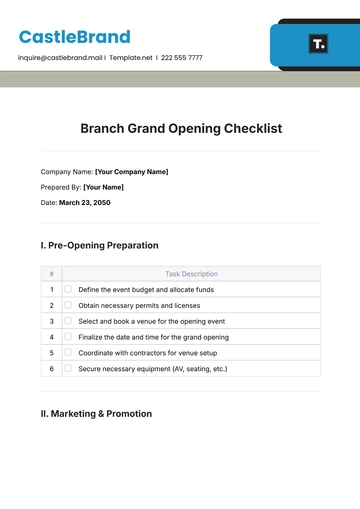 Free Branch Grand Opening Checklist Template to Edit Online