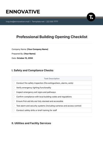 Free Professional Building Opening Checklist Template to Edit Online