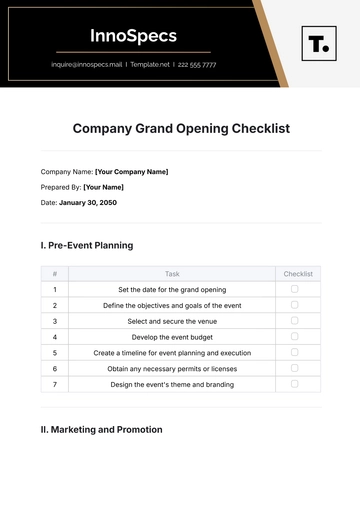 Free Company Grand Opening Checklist Template to Edit Online