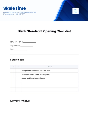 Free Blank Storefront Opening Checklist Template to Edit Online