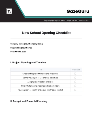 Free New School Opening Checklist Template to Edit Online