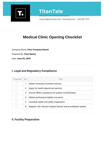 Free Medical Clinic Opening Checklist Template to Edit Online