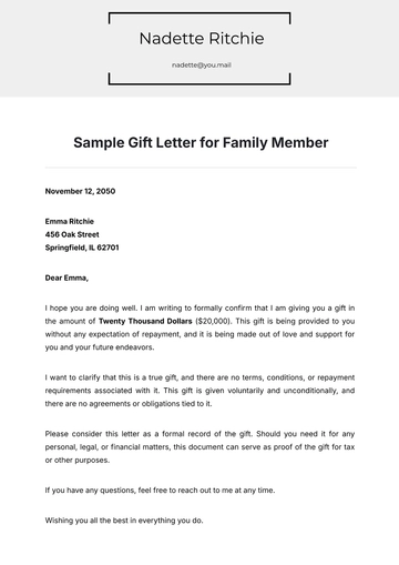 Free Sample Gift Letter for Family Member Template to Edit Online