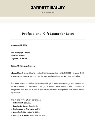 Free Professional Gift Letter for Loan Template to Edit Online