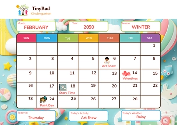 Free Kindergarten Calendar Template to Edit Online