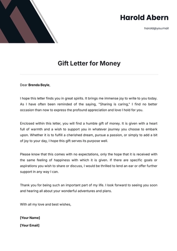 Free Gift Letter for Money Template to Edit Online