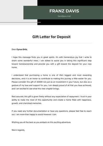 Free Gift Letter for Deposit Template to Edit Online