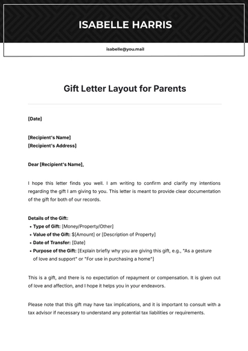 Free Gift Letter Layout for Parents Template to Edit Online