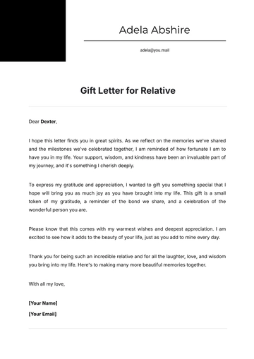 Free Gift Letter for Relative Template to Edit Online